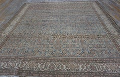 1880s Blue Navy Antique Sarouk Floral Desing Knotted Wool Persian Malayer Rug