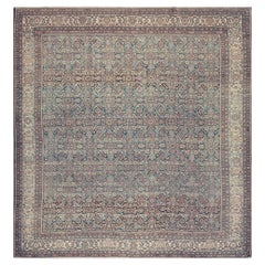 1880s Blue Navy Antique Sarouk Floral Desing Knotted Wool Persian Malayer Rug