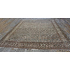 1880s Blue Navy Antique Warn Square Geometric Handknotted Wool Malayer Rug