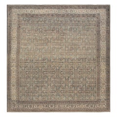 1880s Blue Navy Antique Warn Square Geometric Handknotted Wool Malayer Rug