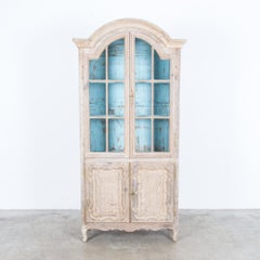 1880s Blue Painted French Oak Display Cabinet