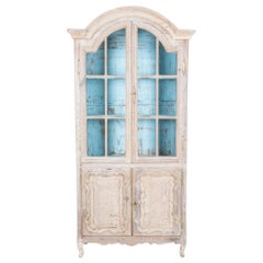 1880s Blue Painted French Oak Display Cabinet 