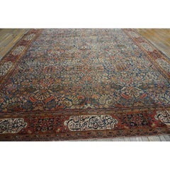 1880s Blue Shah Abbas Botanical Antique Sarouk Farahan Knotted Wool Rug Carpet