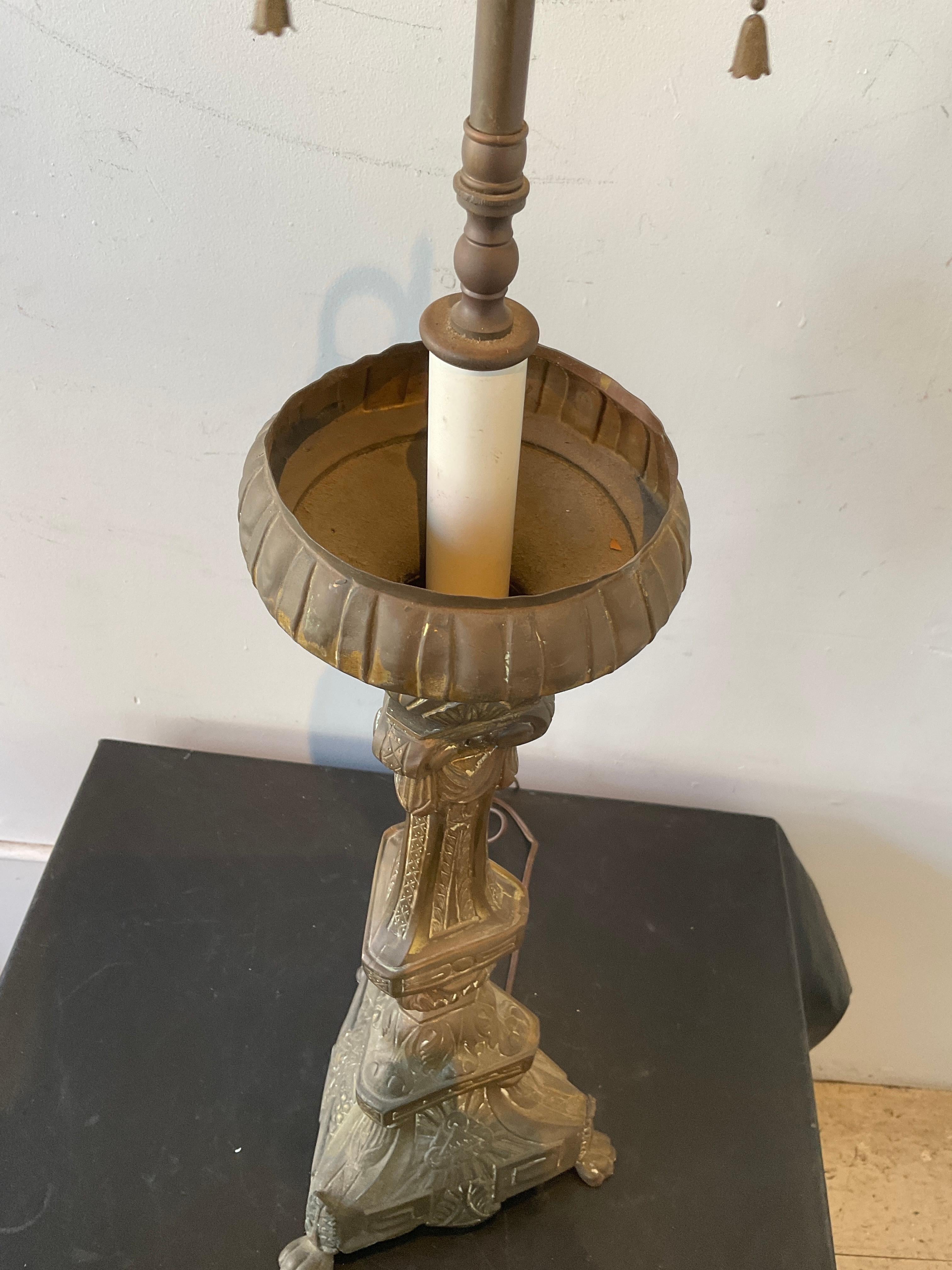 1880s Brass Church Candlestick Lamp For Sale 2