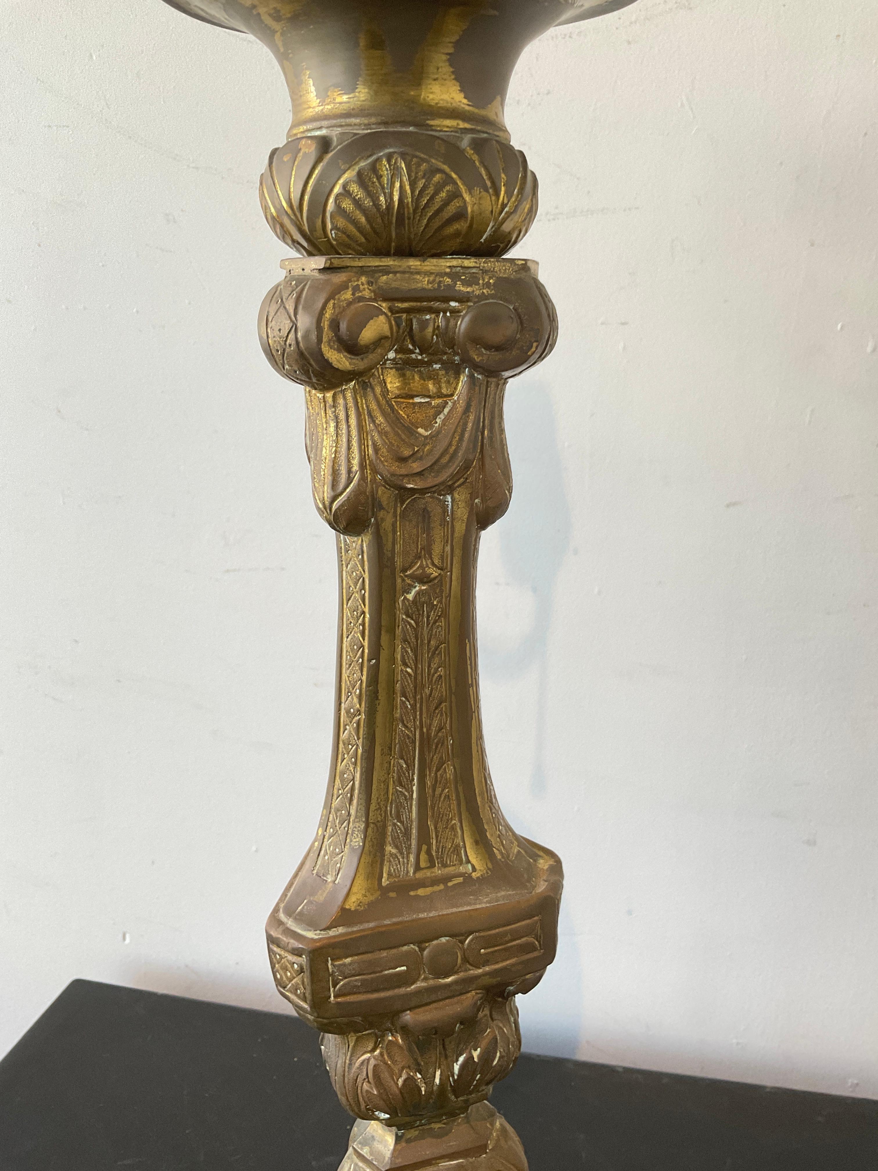 1880s Brass Church Candlestick Lamp For Sale 3