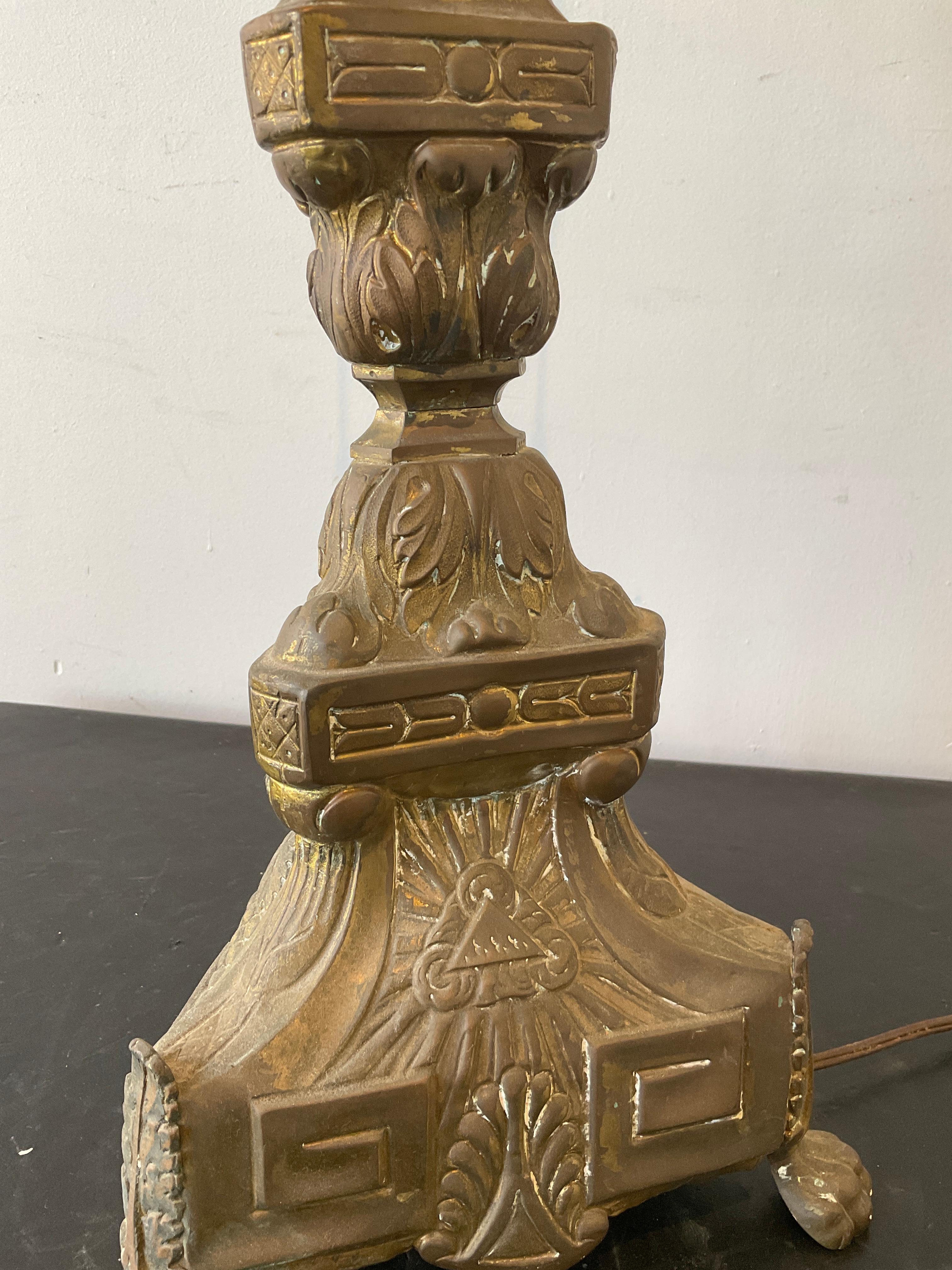 1880s Brass Church Candlestick Lamp For Sale 4