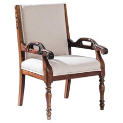 1880s British Wooden Armchair with Upholstered Seat and Back