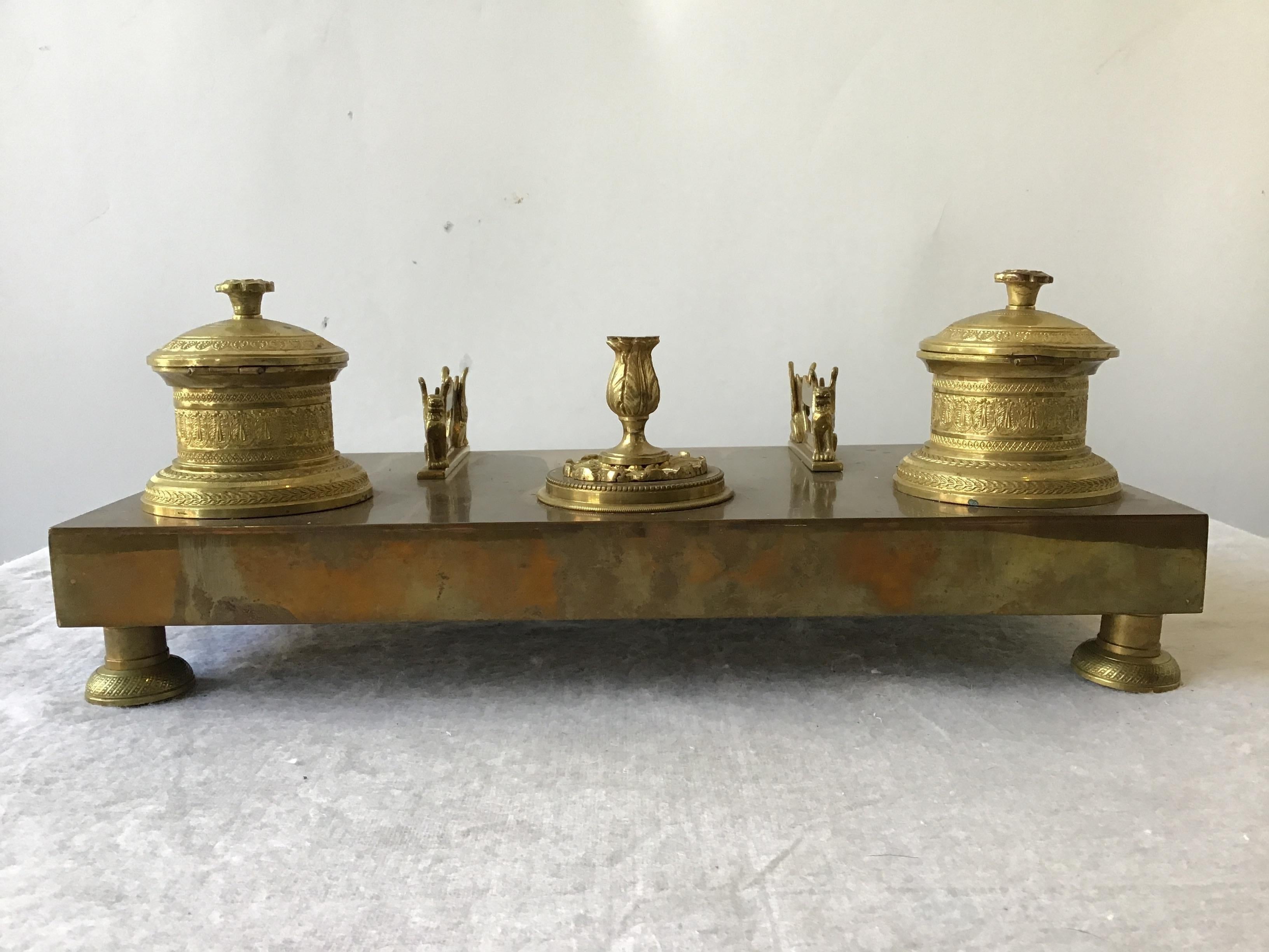 1880s Bronze French Empire Inkwell In Good Condition In Tarrytown, NY