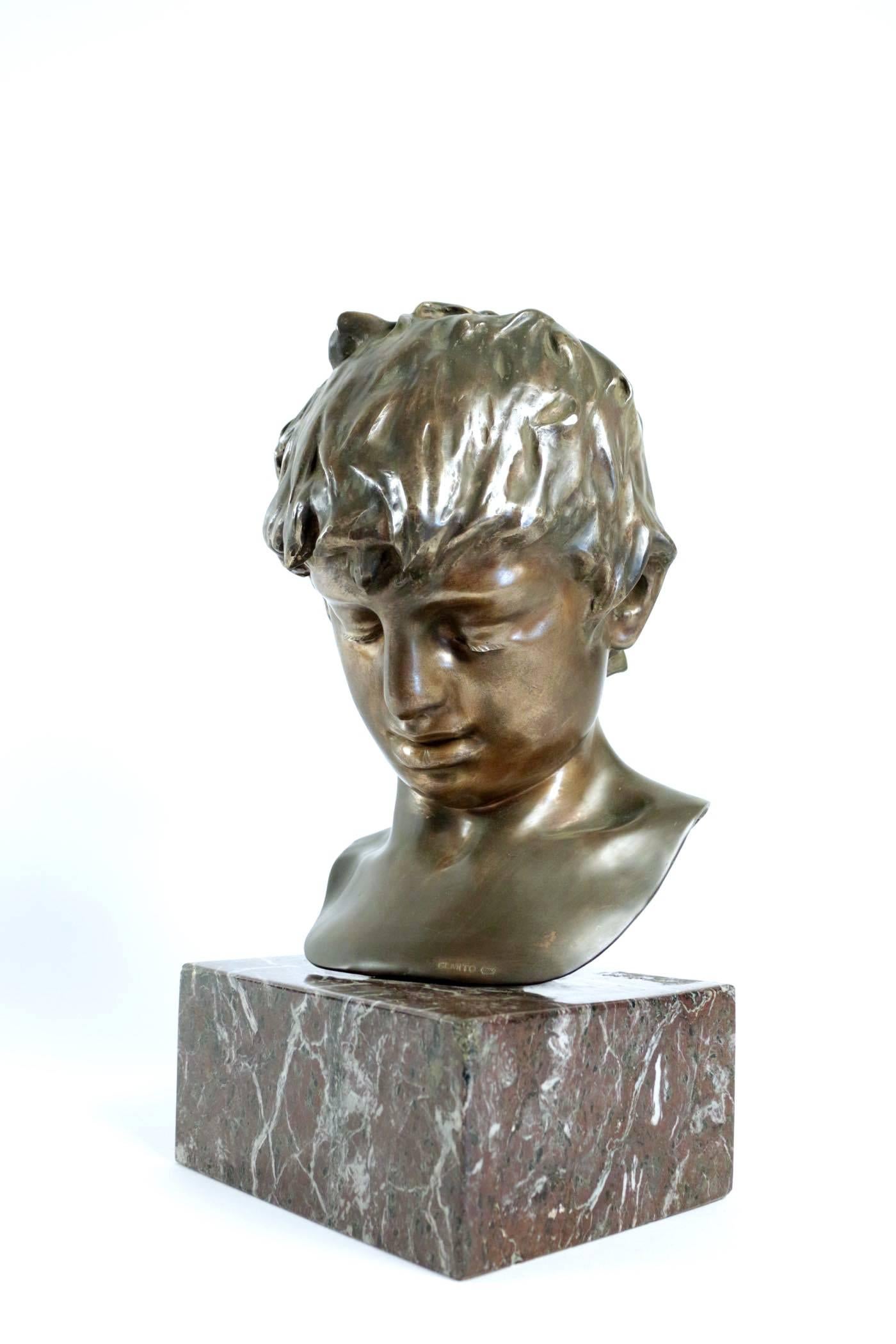 Italian 1880s Bronze Head of a Young Boy Signed by Vincenzo Gemito