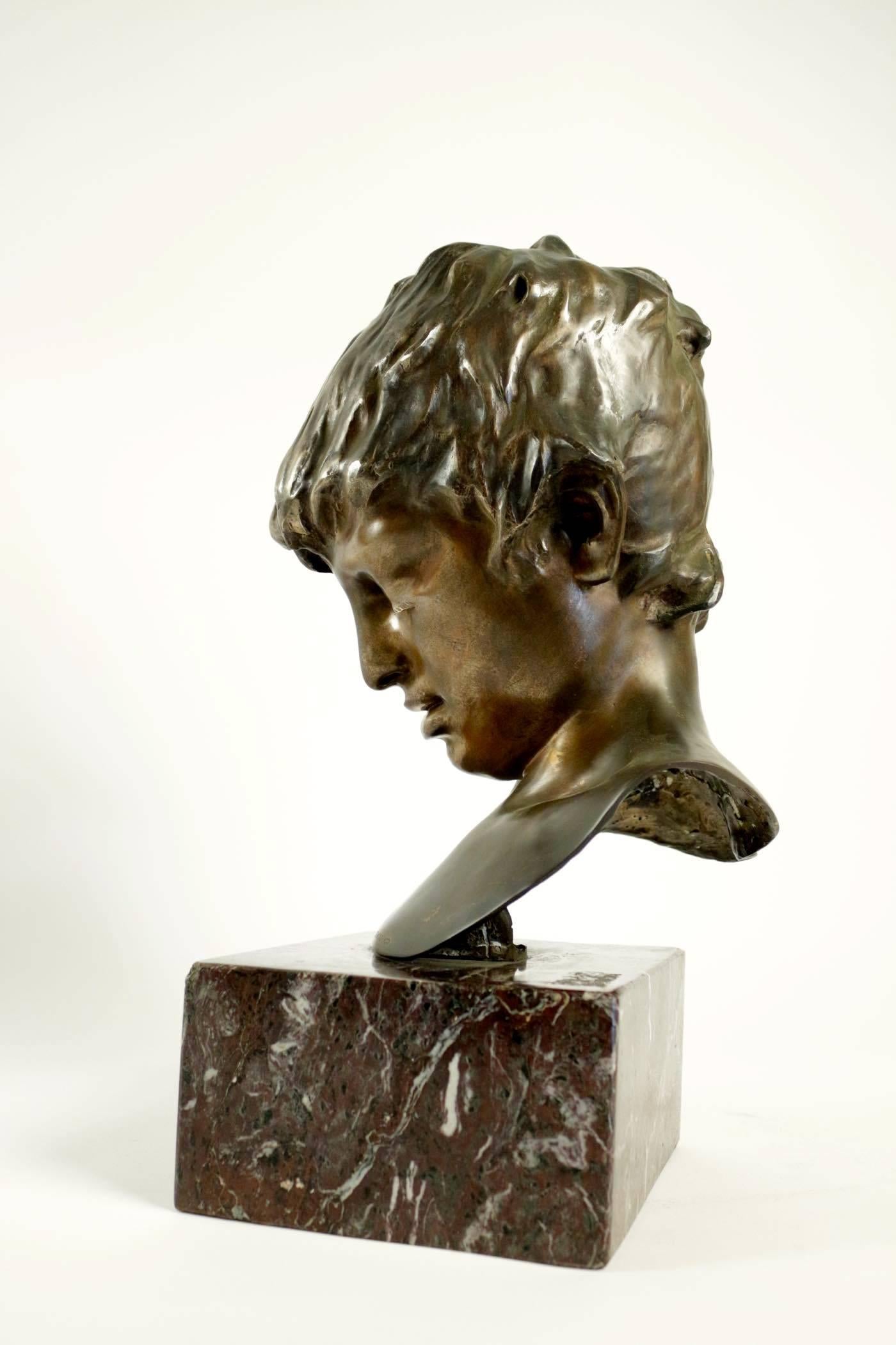 20th Century 1880s Bronze Head of a Young Boy Signed by Vincenzo Gemito