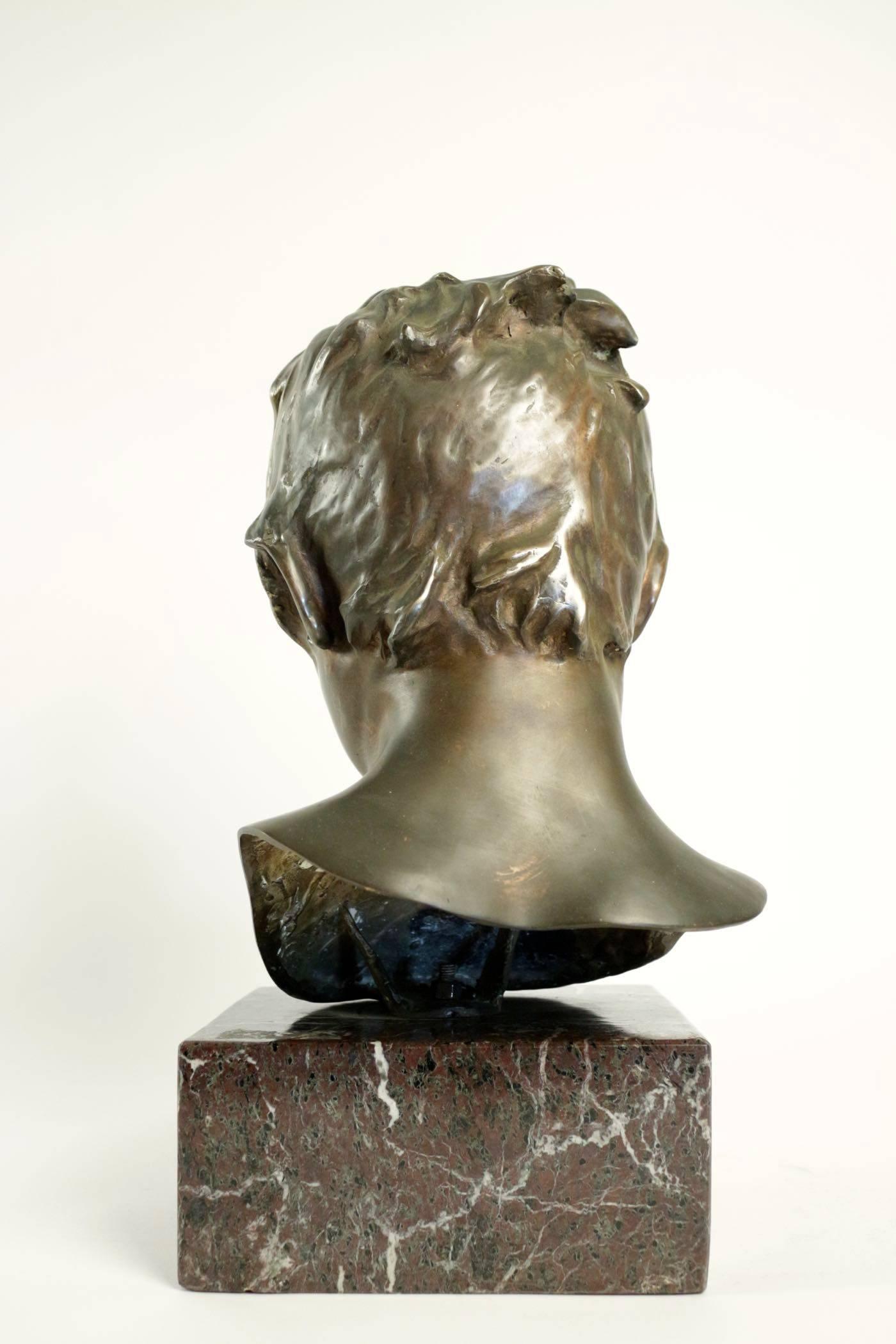 1880s Bronze Head of a Young Boy Signed by Vincenzo Gemito 1