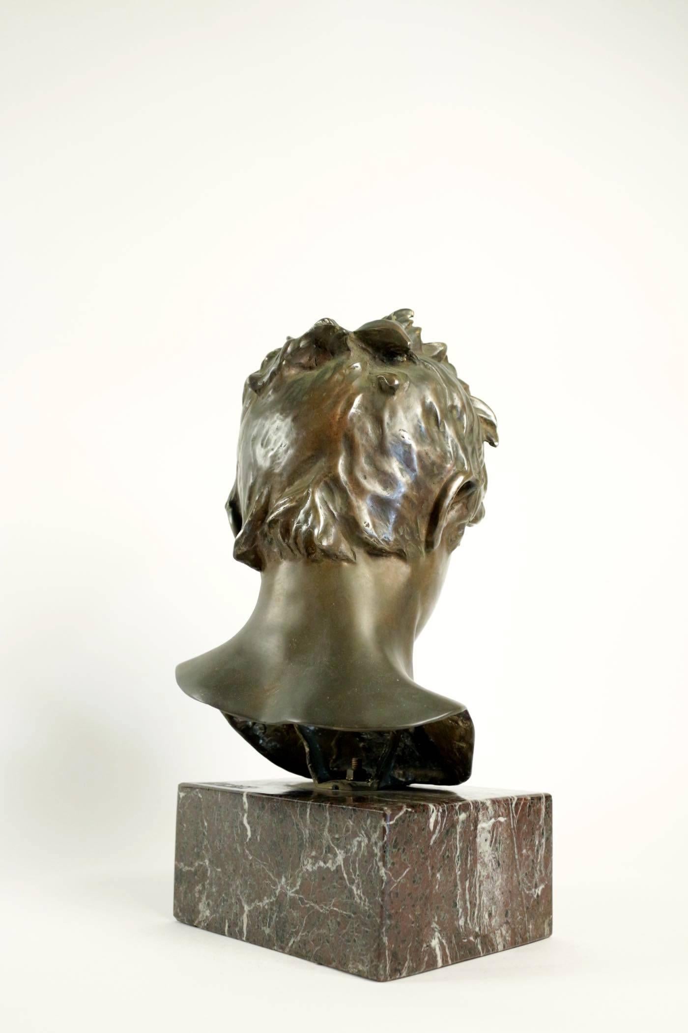1880s Bronze Head of a Young Boy Signed by Vincenzo Gemito 2