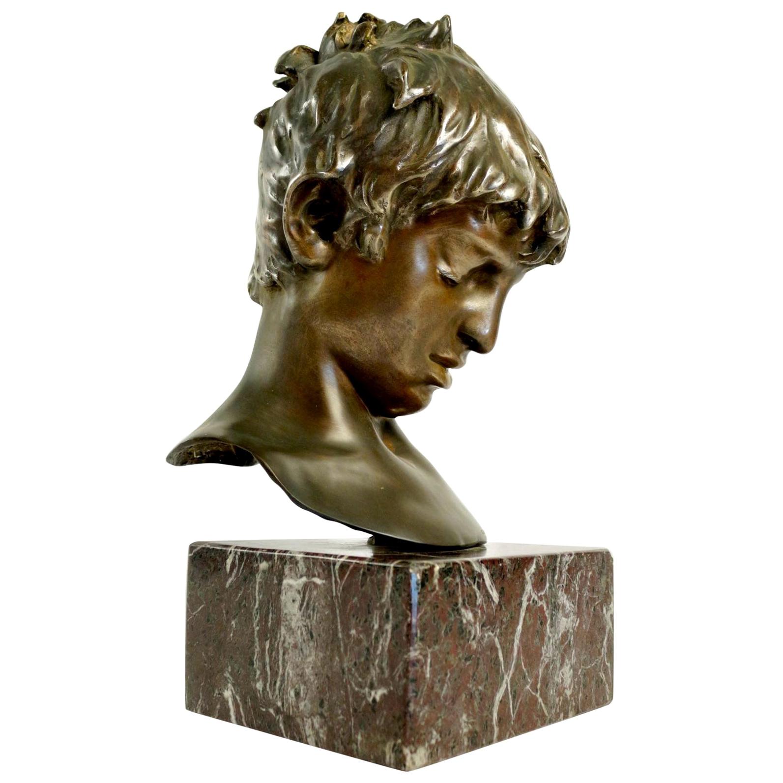 1880s Bronze Head of a Young Boy Signed by Vincenzo Gemito