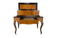 1880s Burr Walnut Musical Box Table  5 Cylinders, 40 Tunes & 6 Bells