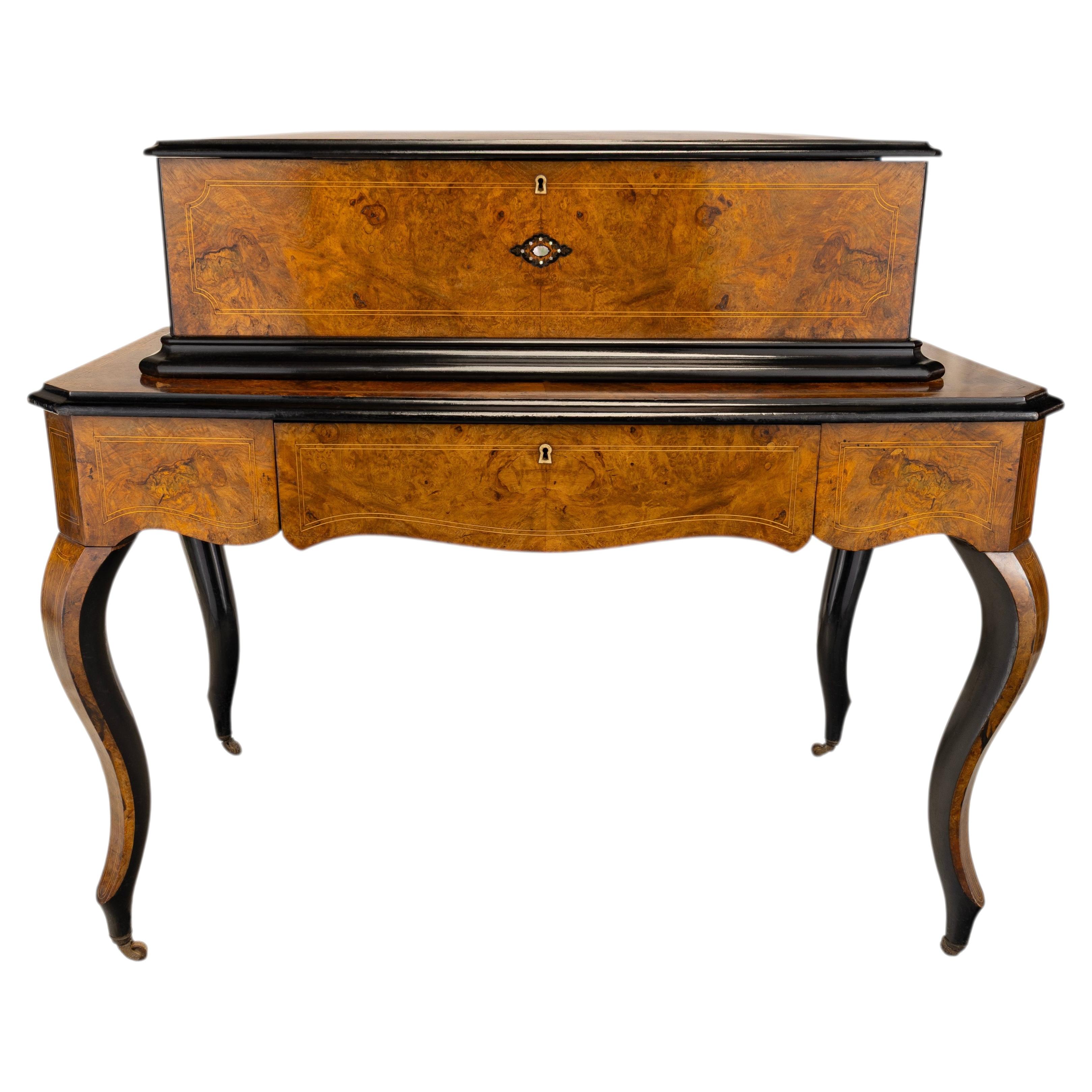 1880s Burr Walnut Musical Box Table  5 Cylinders, 40 Tunes & 6 Bells For Sale