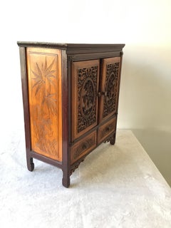 1880s Asian Carved Wood Box with Drawers