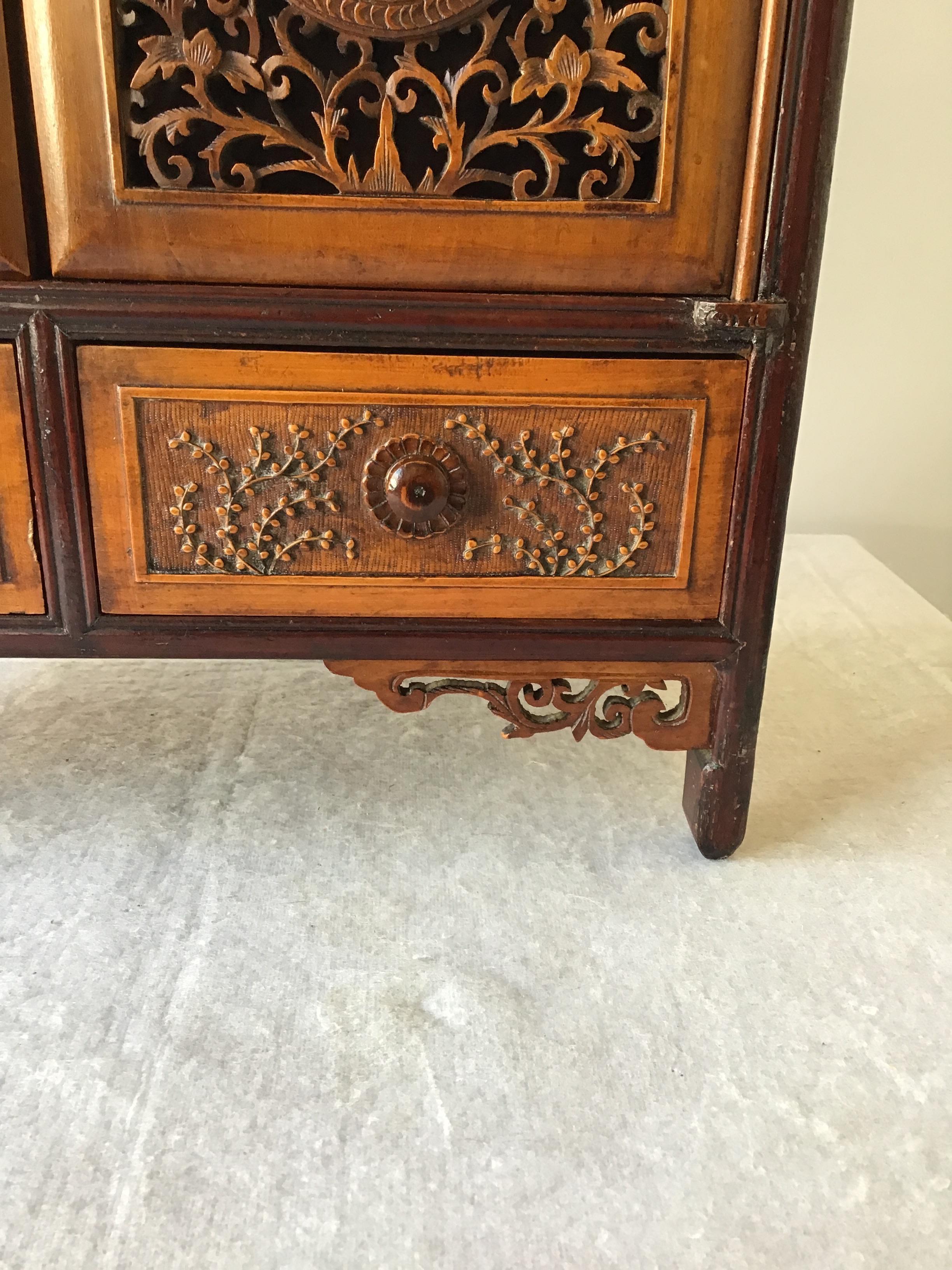 1880s Asian Carved Wood Box with Drawers For Sale 1