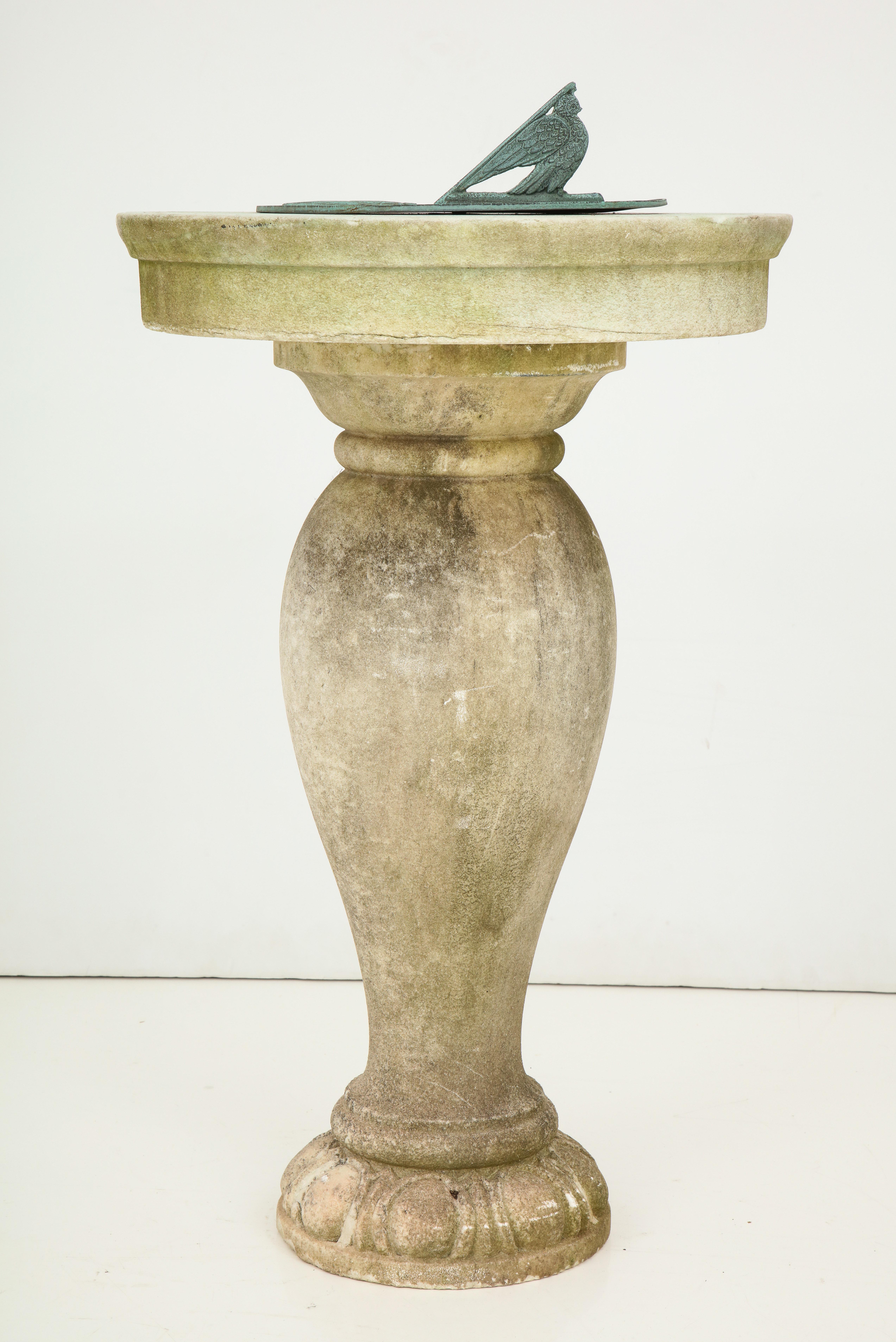 Late 19th Century 1880s Carved Marble and Bronze Sundial 