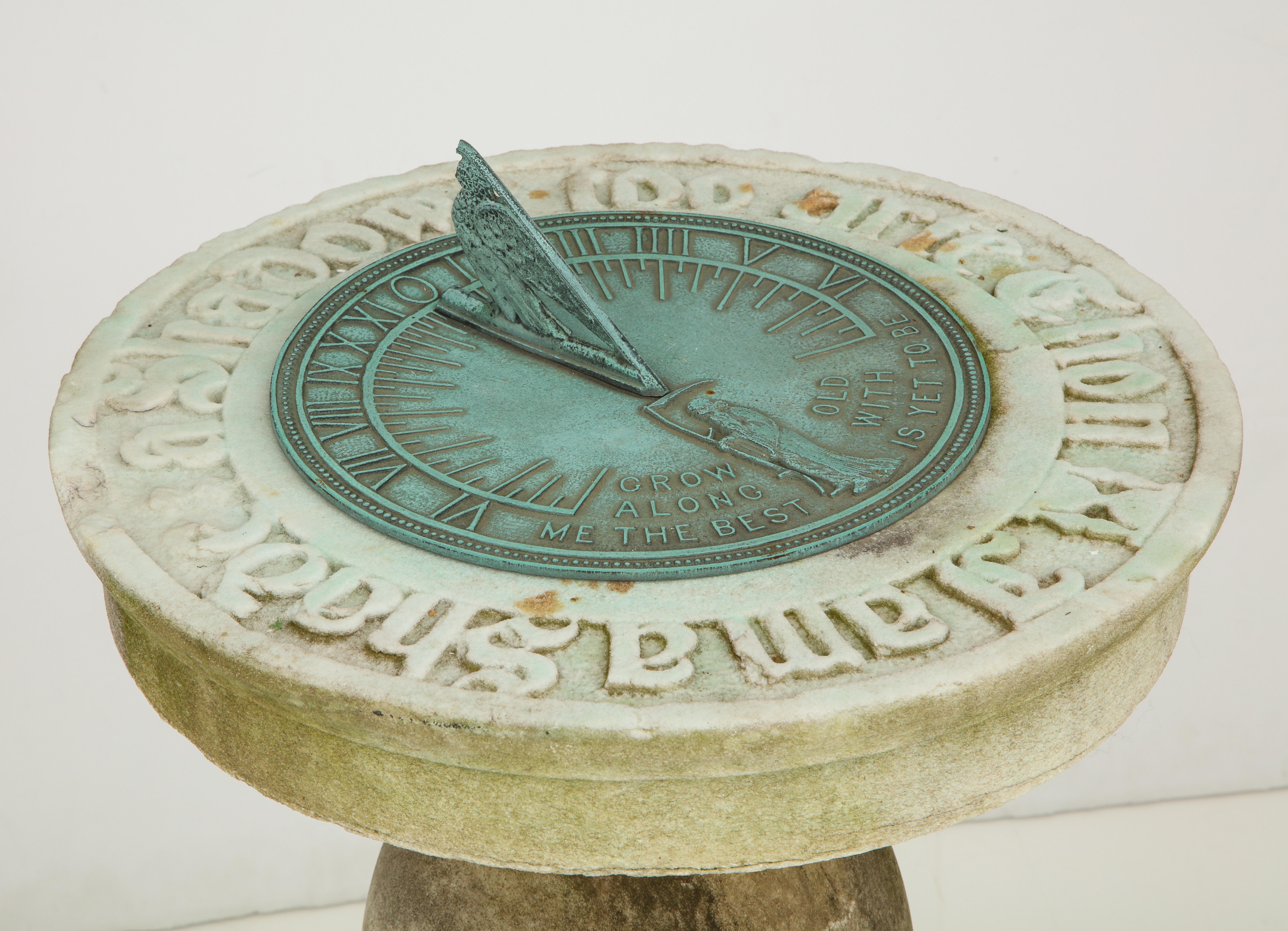 1880s Carved Marble and Bronze Sundial  1