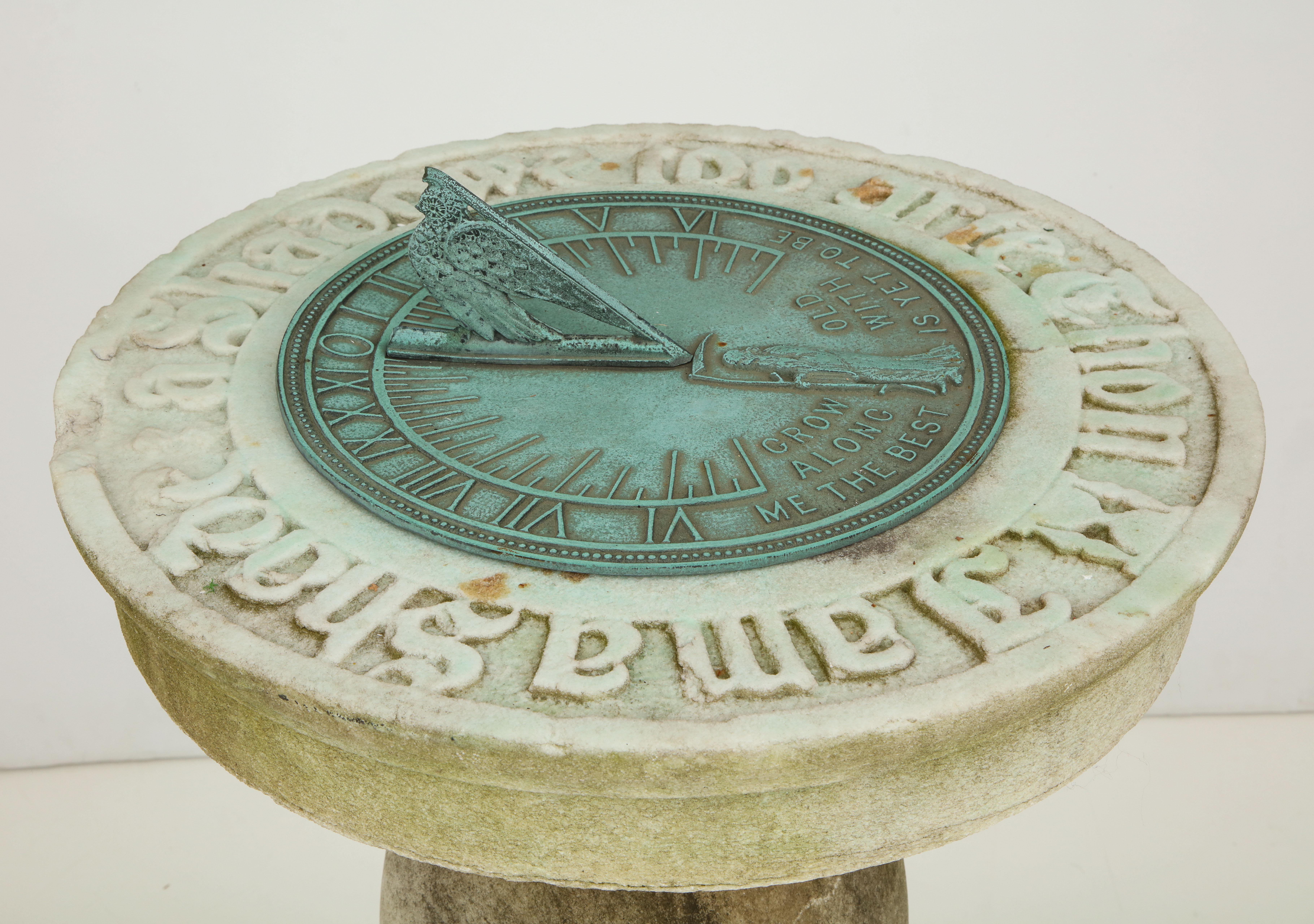 1880s Carved Marble and Bronze Sundial  3