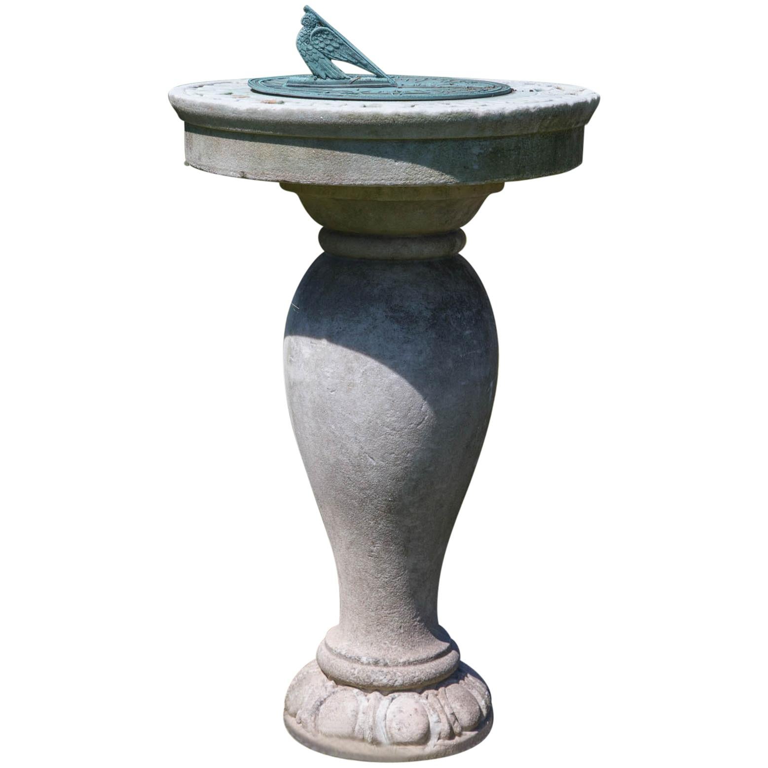 1880s Carved Marble and Bronze Sundial 