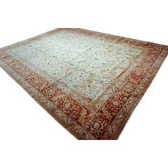 1880s Classic Light Ivory Field Rustic Floral Pattern Antique Tabriz Knotted Rug
