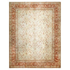 1880s Classic Light Ivory Field Rustic Floral Pattern Antique Tabriz Knotted Rug