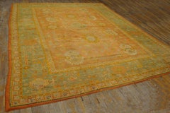 1880s Classic Salmon-Teal-Aqua Decorative Turkish Oushak Rug 10'2" x 13' Carpet