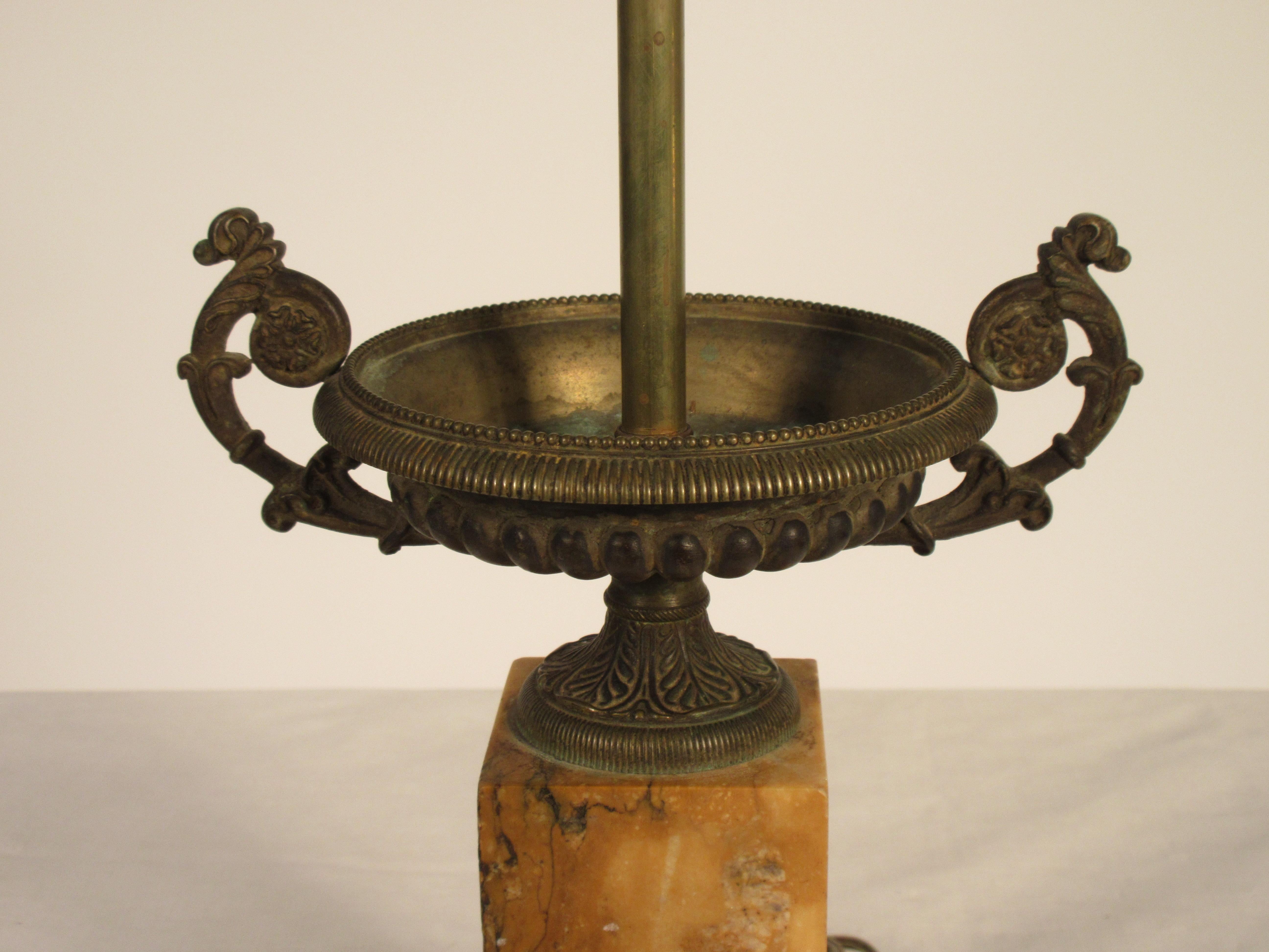 Late 19th Century 1880s Classical Bronze Urn on Sienna Marble Base For Sale