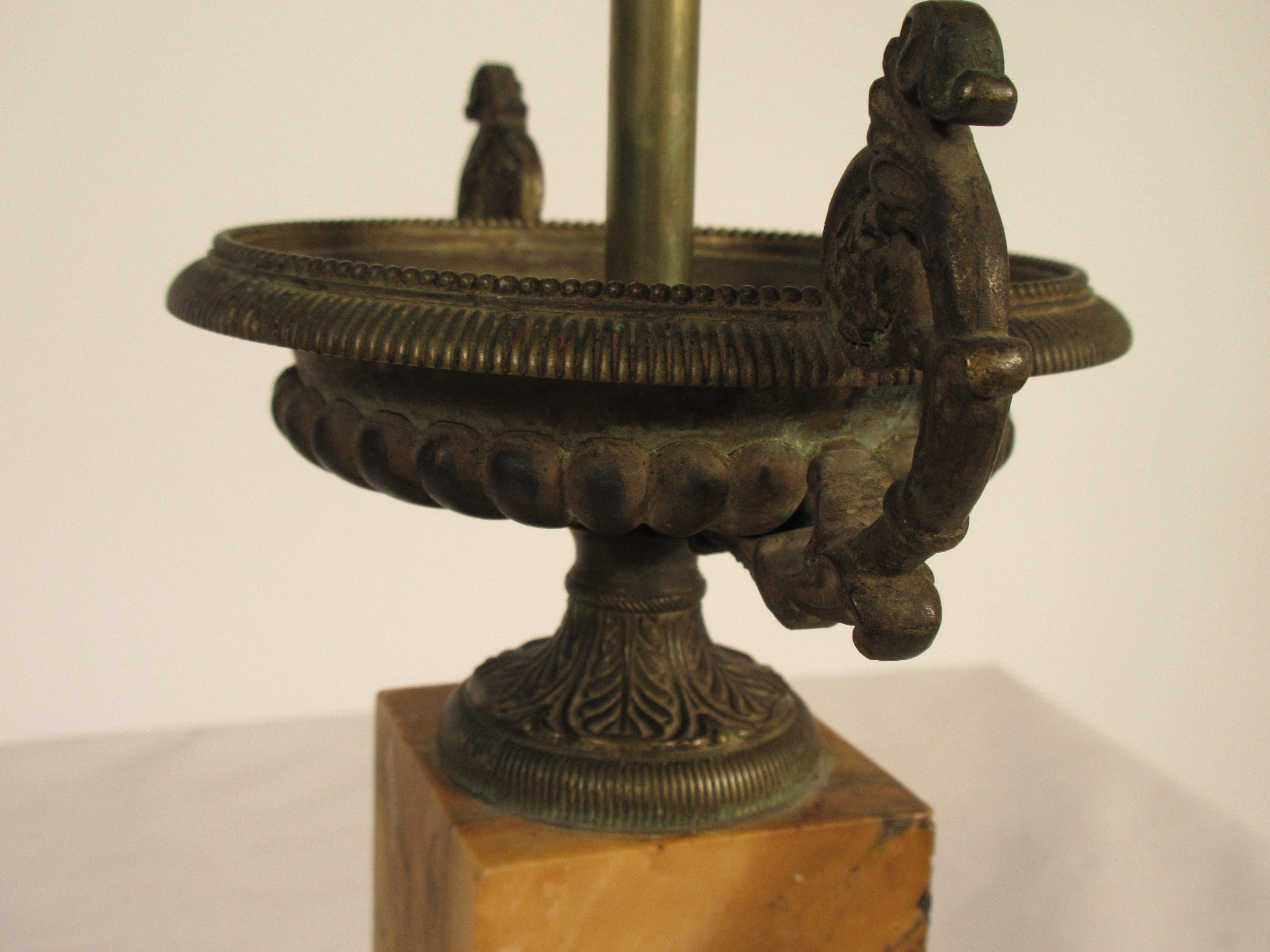 1880s Classical Bronze Urn on Sienna Marble Base For Sale 1