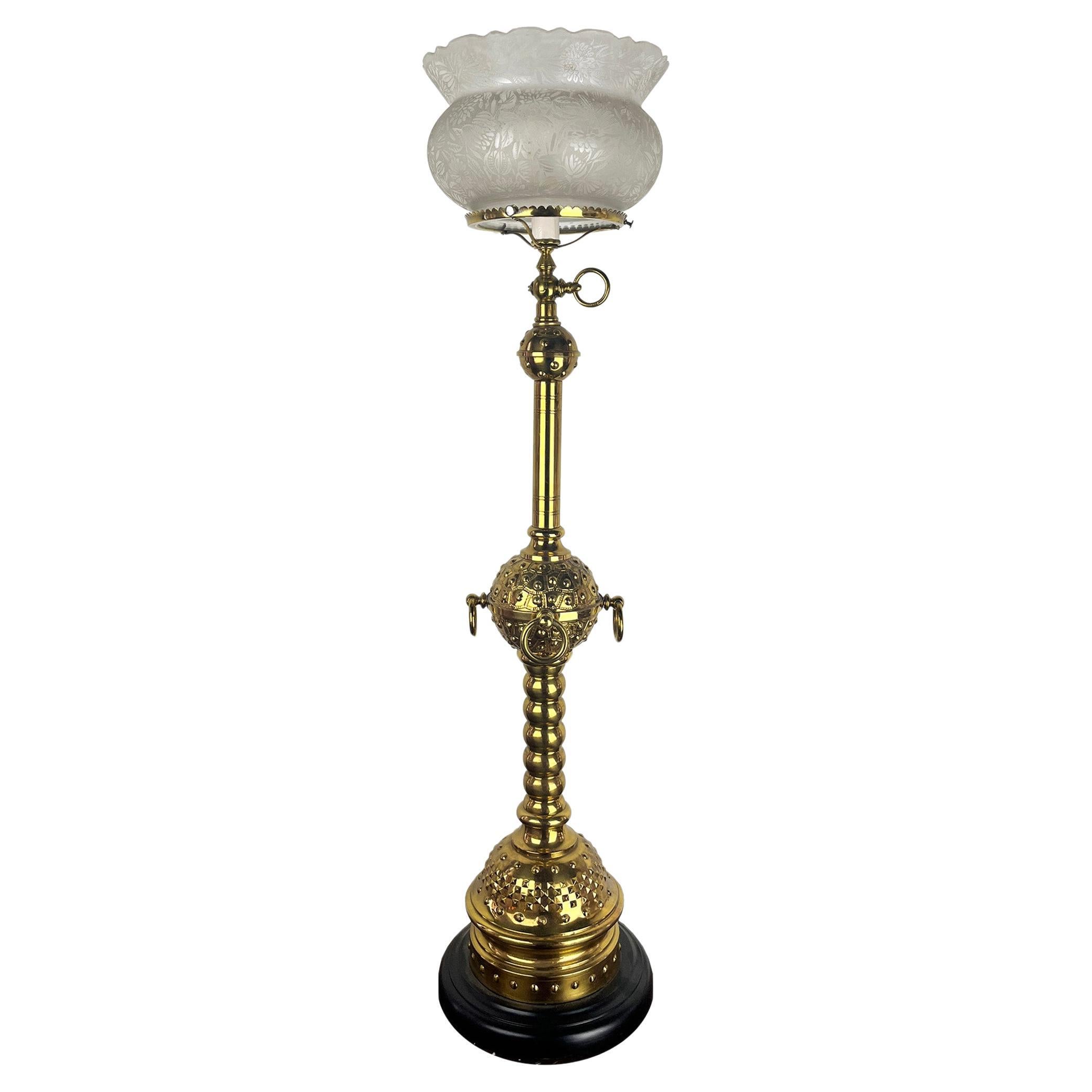 1880s Converted Gas Bronze Eastlake Newel Post Light Attributed to Thackera  For Sale