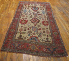 1880s Cream Ground Antique Persian Bijar Rug w Harshang Pattern 4'4" x 9' Carpet