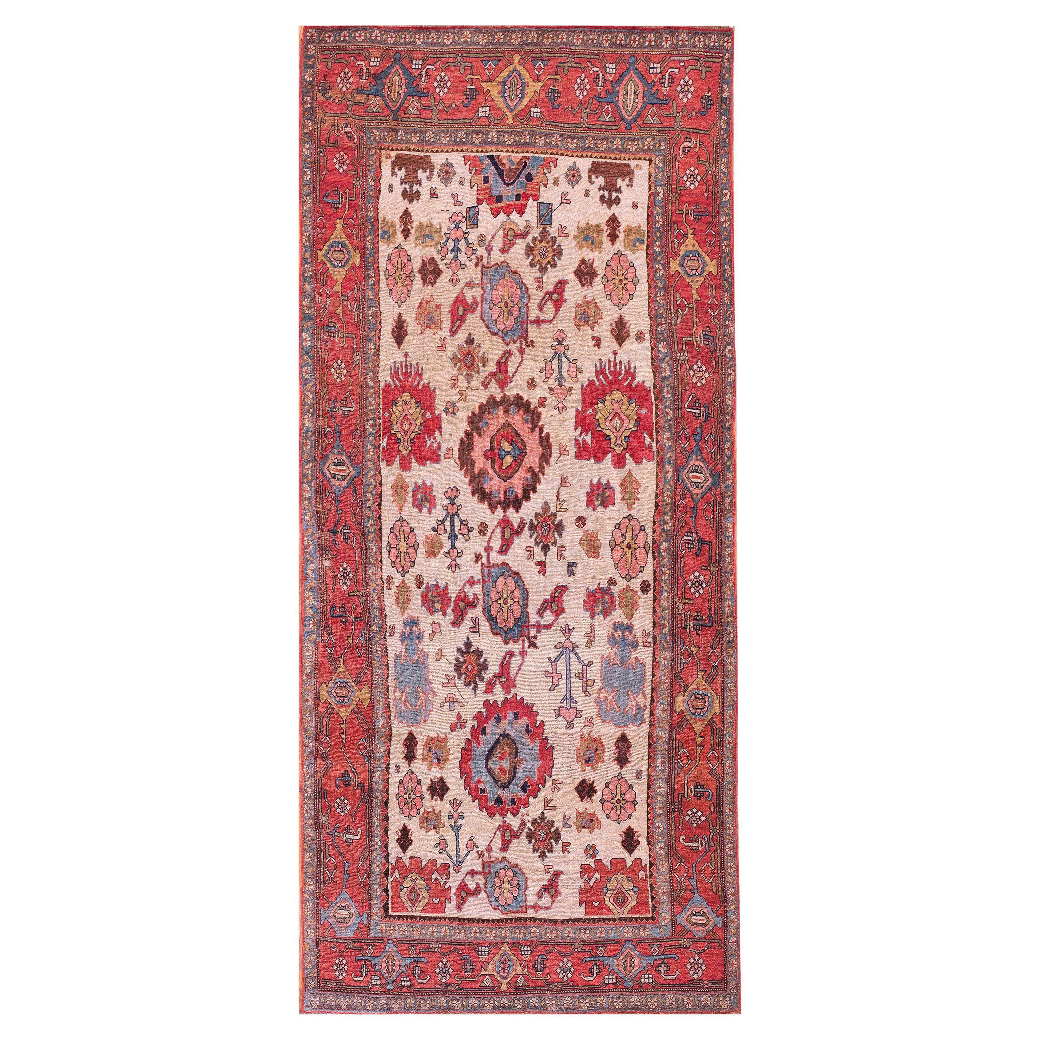 1880s Cream Ground Antique Persian Bijar Rug w Harshang Pattern 4
4" x 9
 Carpet For Sale