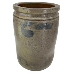 Antique 1880s Decorated Salt Glaze Stoneware Jug Stamped 1 MILLER & WOODARD STRASBURG VA
