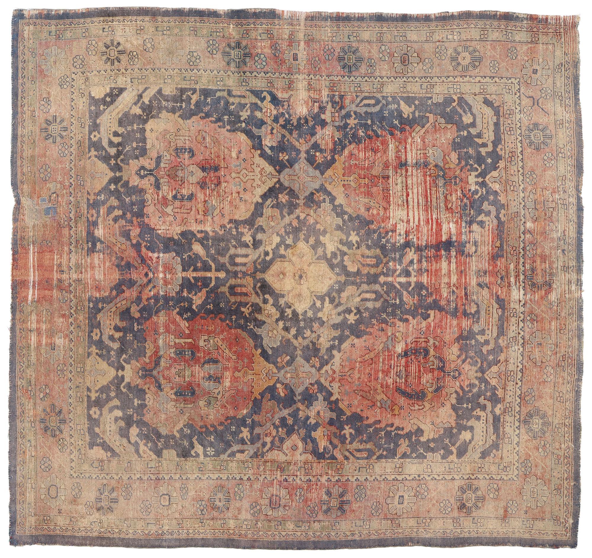 Tappeto Oushak antico turco invecchiato del 1880, 09'05 x 09'11 in vendita 3