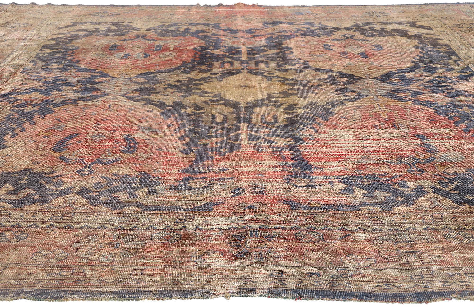 Turco Tappeto Oushak antico turco invecchiato del 1880, 09'05 x 09'11 in vendita