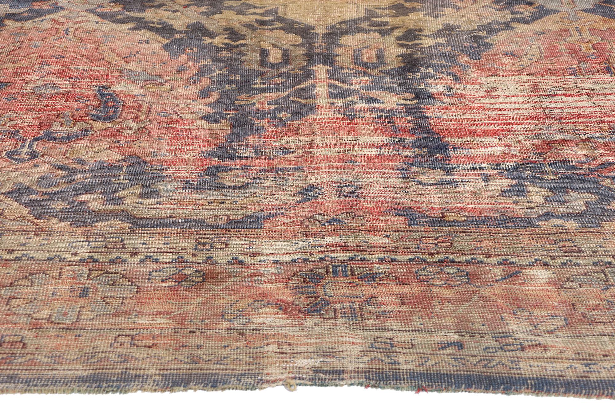 Annodato a mano Tappeto Oushak antico turco invecchiato del 1880, 09'05 x 09'11 in vendita