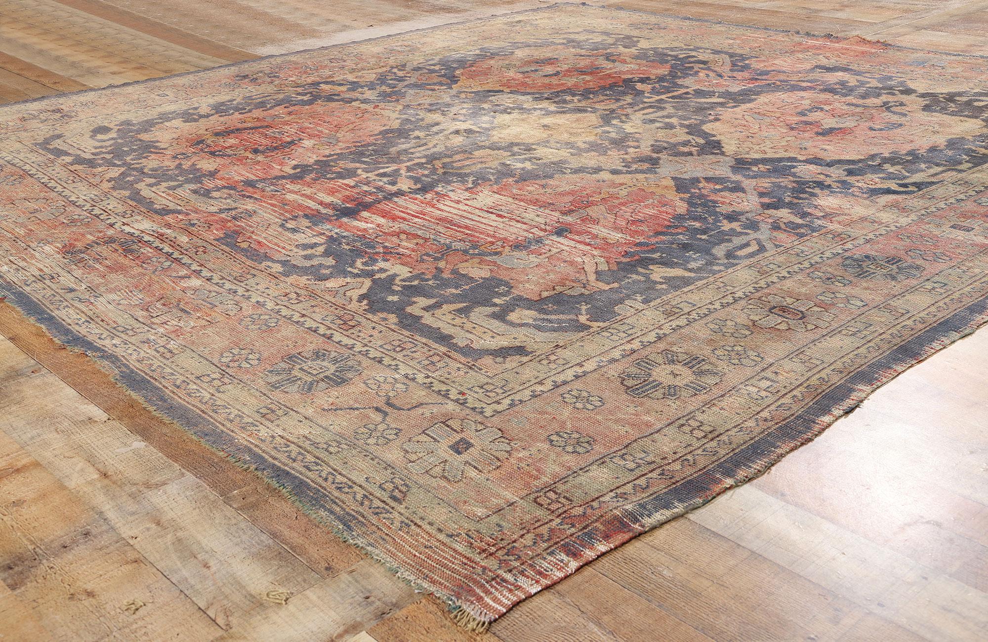 Lana Tappeto Oushak antico turco invecchiato del 1880, 09'05 x 09'11 in vendita