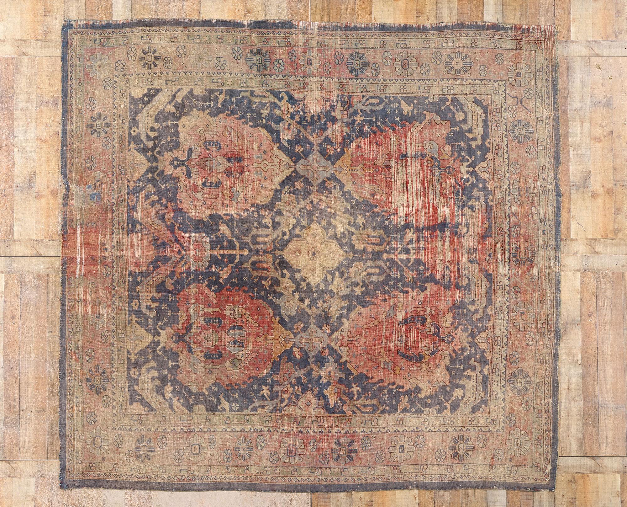 Tappeto Oushak antico turco invecchiato del 1880, 09'05 x 09'11 in vendita 2