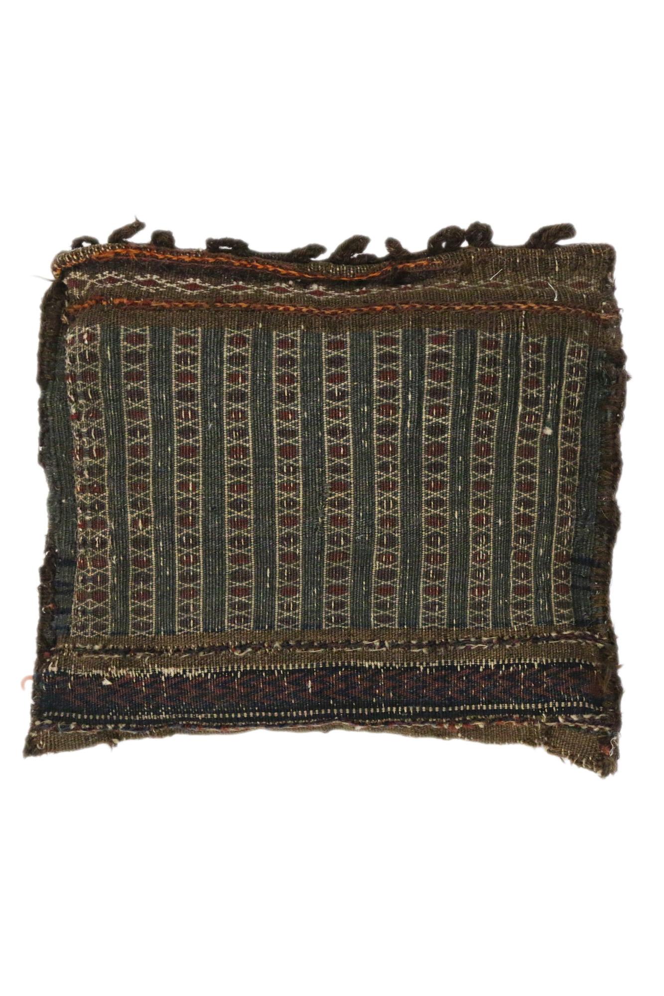 1880's Distressed Handwoven Antique Afghan Cushion In Distressed Condition For Sale In Dallas, TX