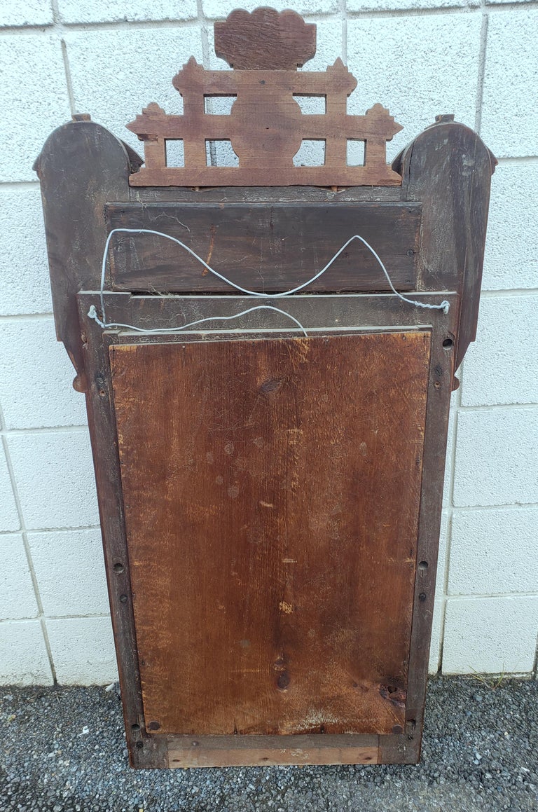 1880s Eastlake Walnut Wall Mirror with Hats Pegs For Sale at 1stDibs