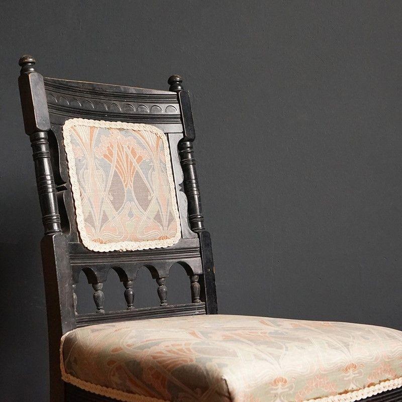 Upholstery Pair of Antique Ebonised Aesthetic Movement Side Chairs, 19th Century For Sale