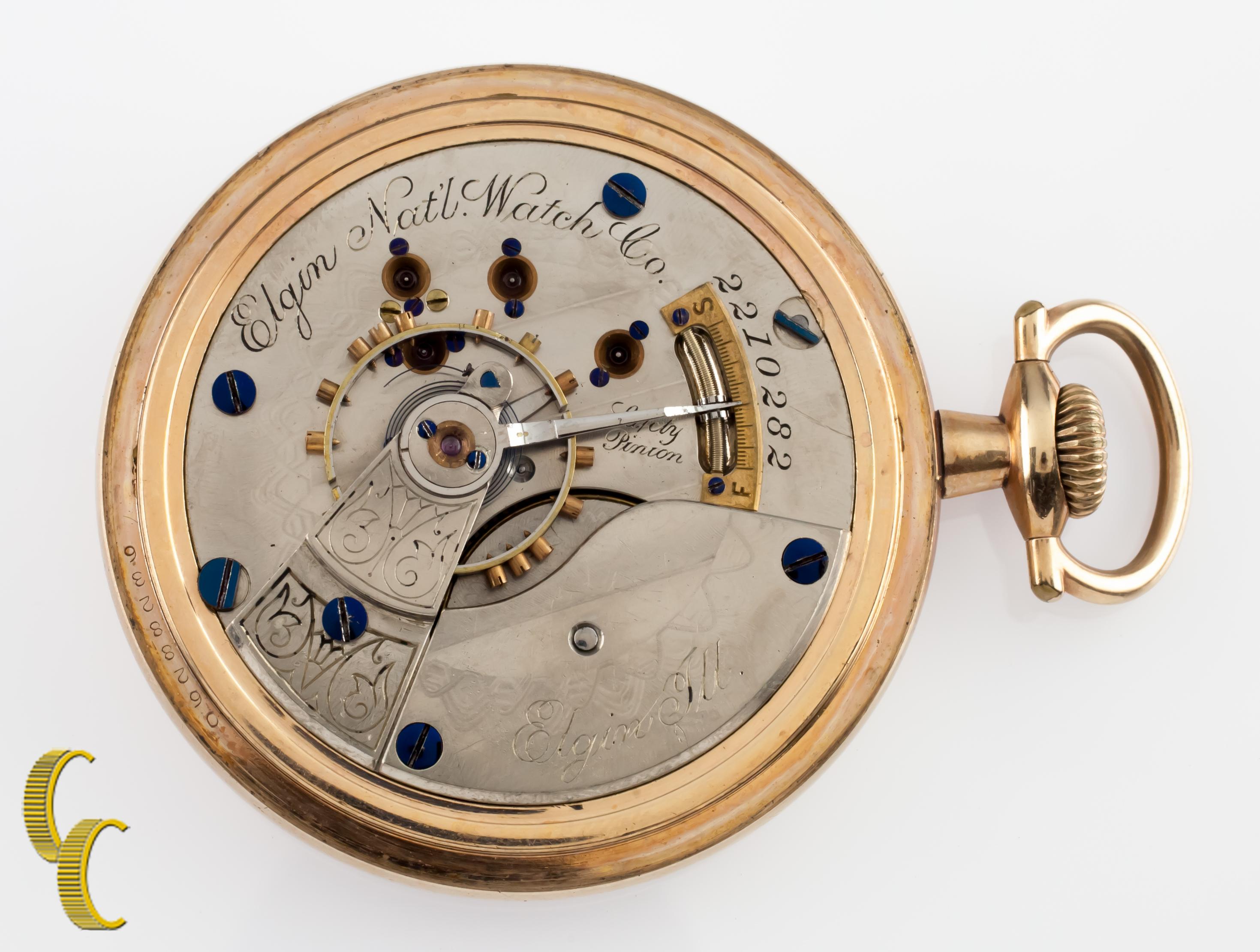 Art Deco 1880's Elgin Gold-Filled Antique Open Face Pocket Watch, Size 10S For Sale