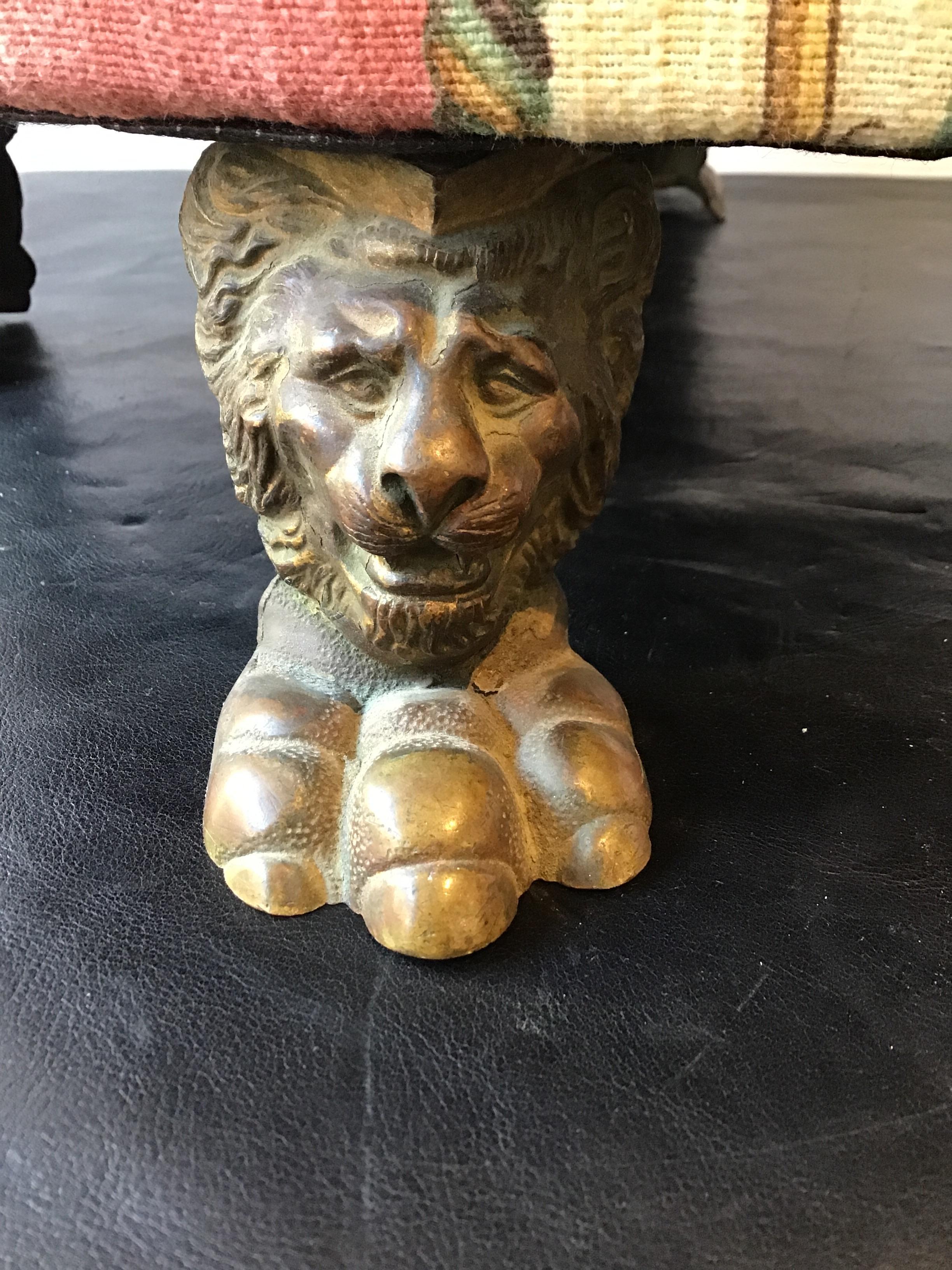 Late 19th Century 1880s English Bronze Lion Footstool For Sale