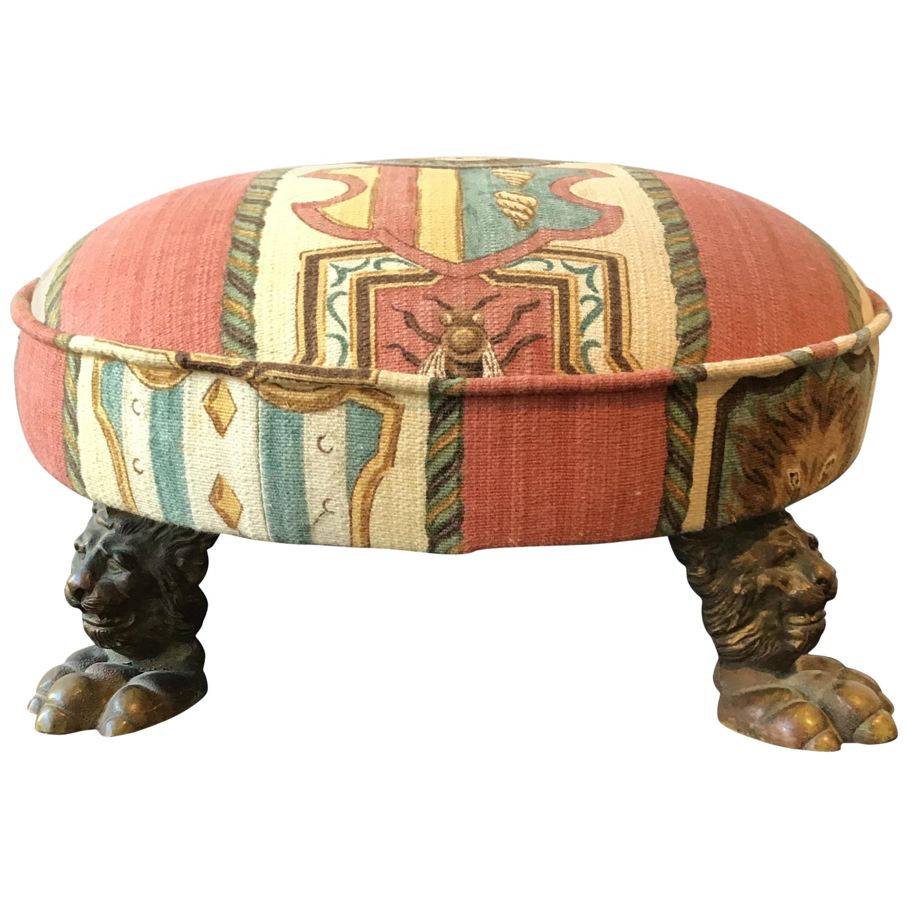 1880s English Bronze Lion Footstool For Sale