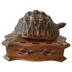 1880s English Carved Wood Turtle Box