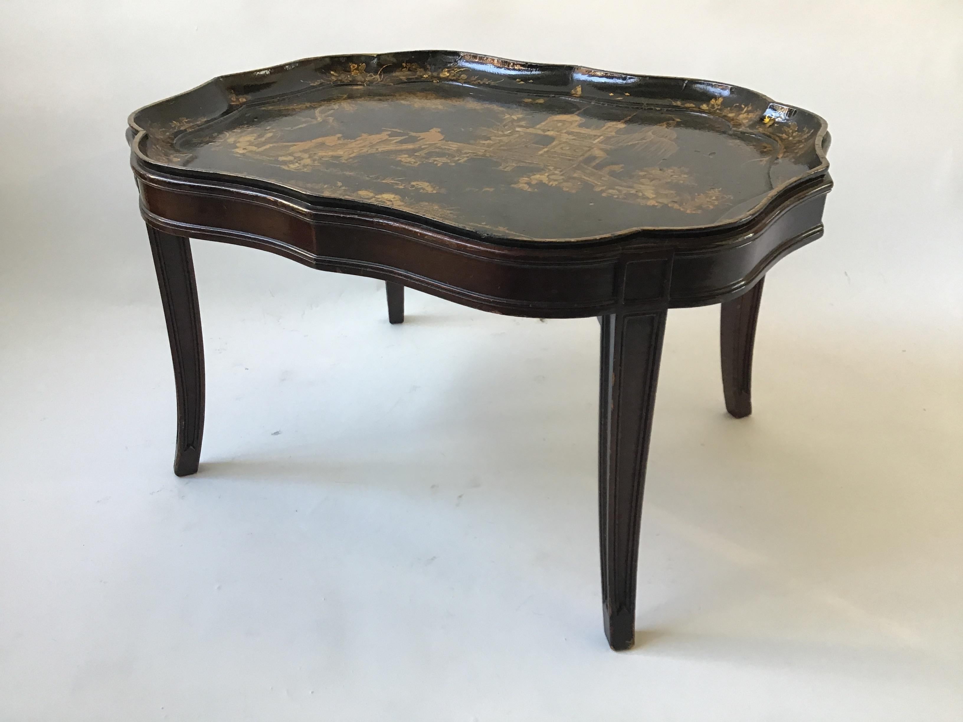 1880s English Chinoiserie Paper Mache Tray Table 2