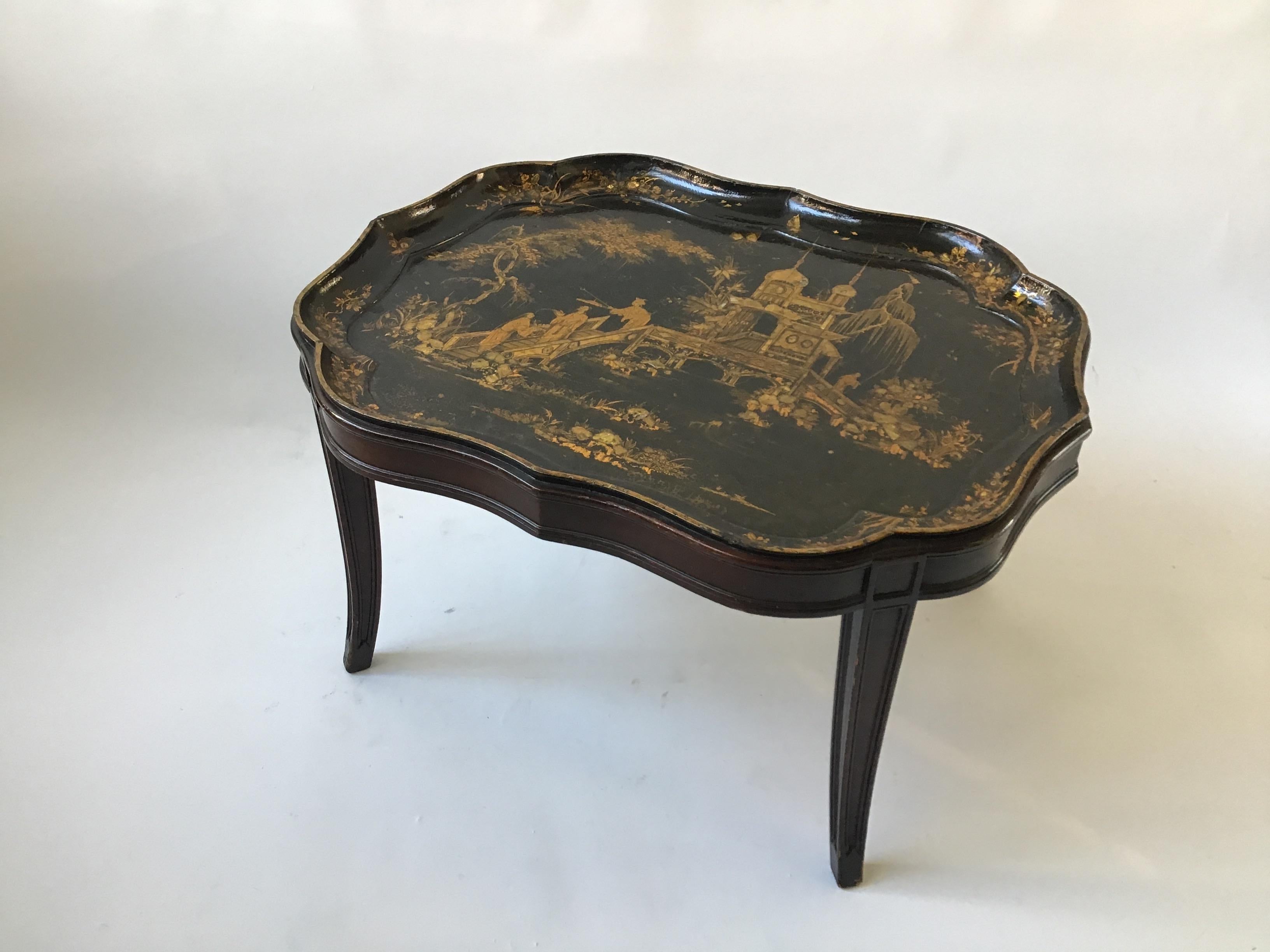 1880s English Chinoiserie Paper Mache Tray Table 3