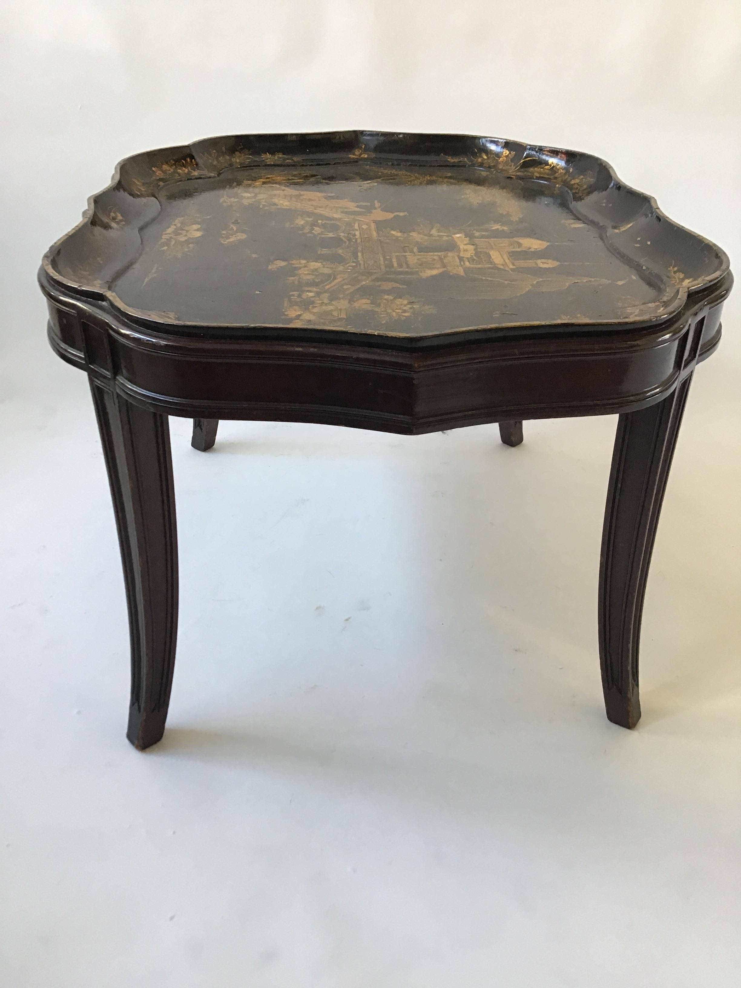 1880s English Chinoiserie Paper Mache Tray Table 4