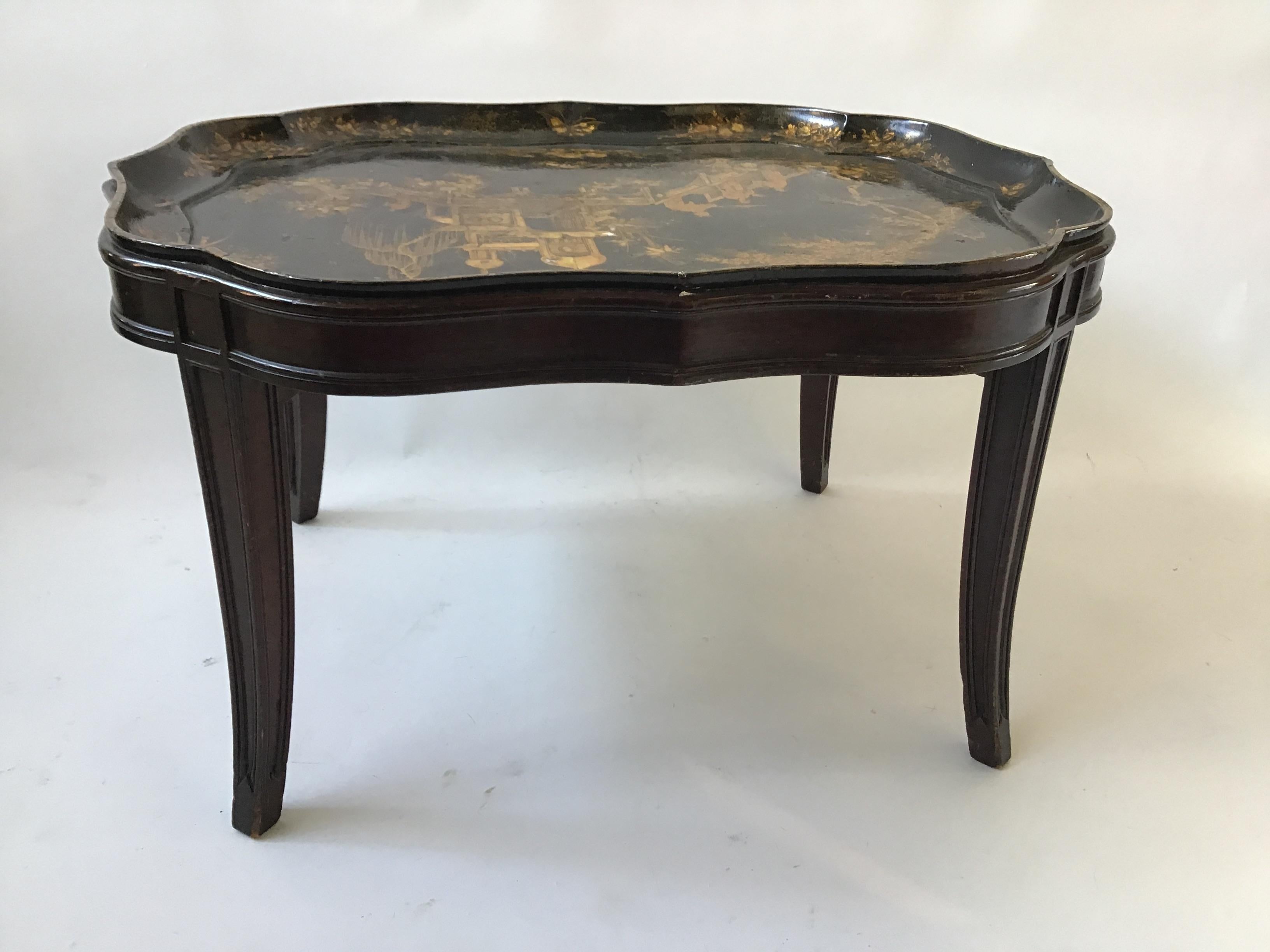 1880s English Chinoiserie Paper Mache Tray Table 5